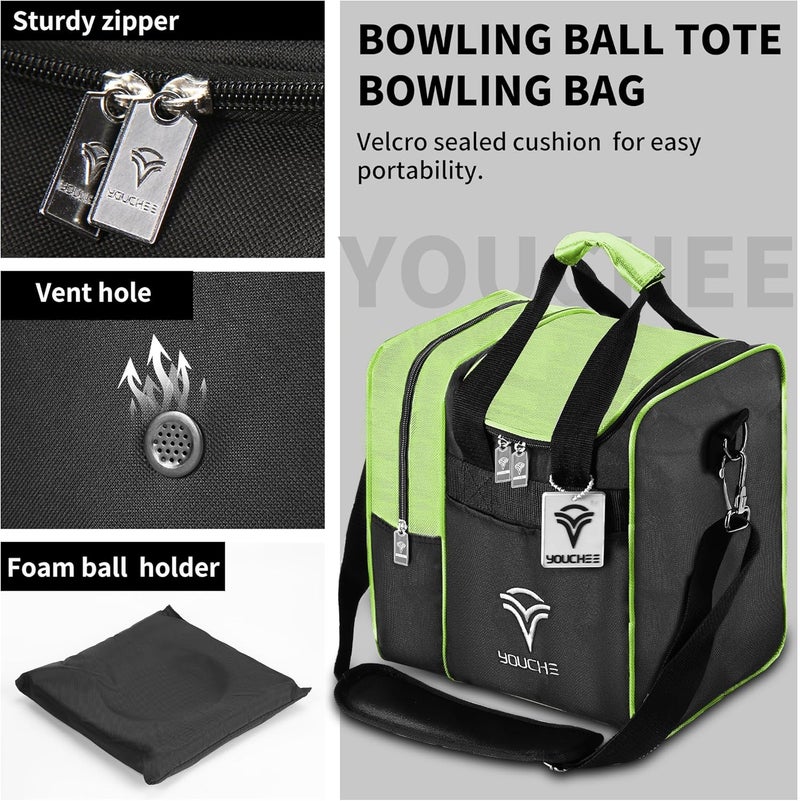 Yoochee Single Ball Bowling Tote Bag with Padded Ball Holder, Fits Bowling Shoes Up to Men’s Size 14, Durable Full-Size Bowling Bag with Accessory Pockets for Practice & League Play - Image 4